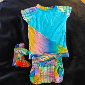 Rainbow Ombre & Plaid Handmade Baby Outfit W/ Matching Headband